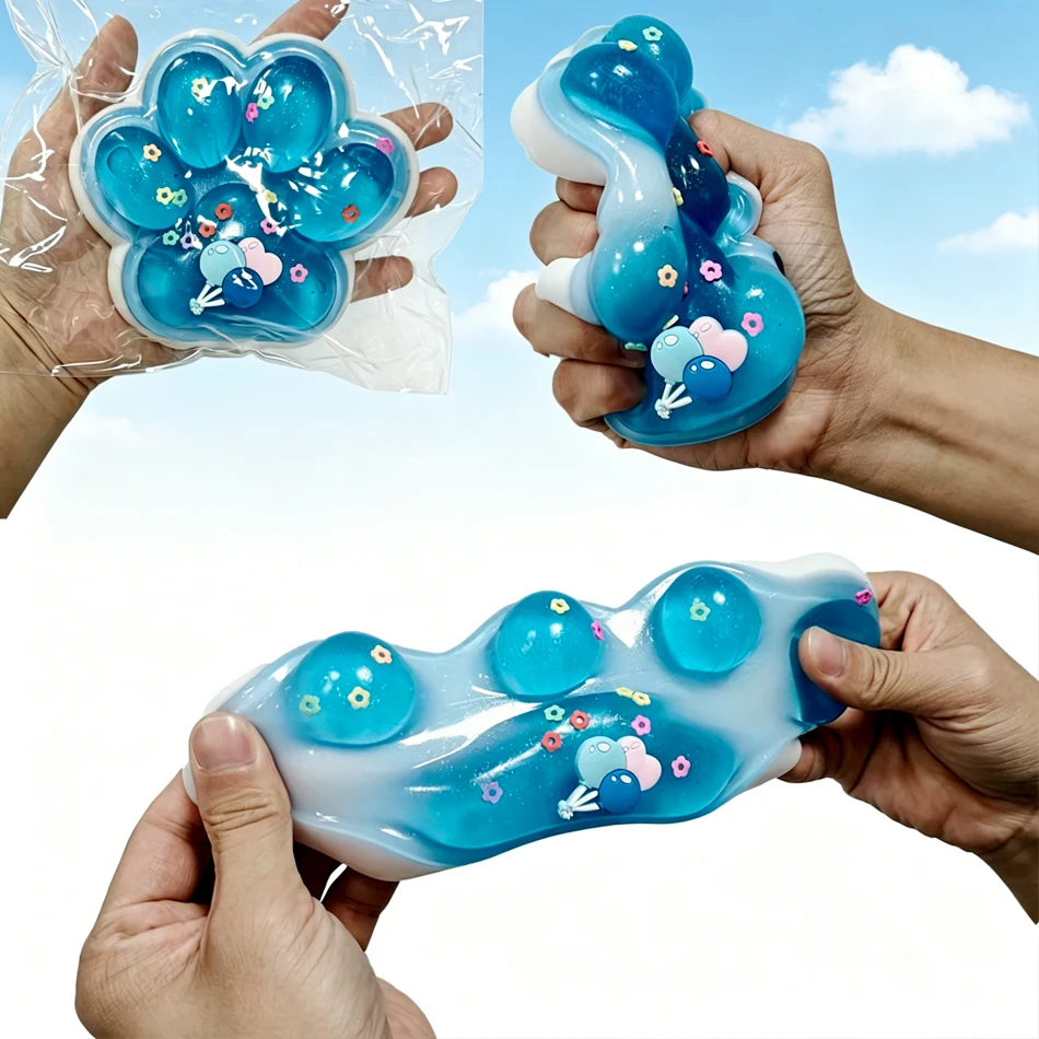Sea Salt Cat Paw Squishy Toy Stress Relief Anti Anxiety Soft Squeeze Fidget Toy Sensory Play Fun Calm Relax Gift for Kids Adults