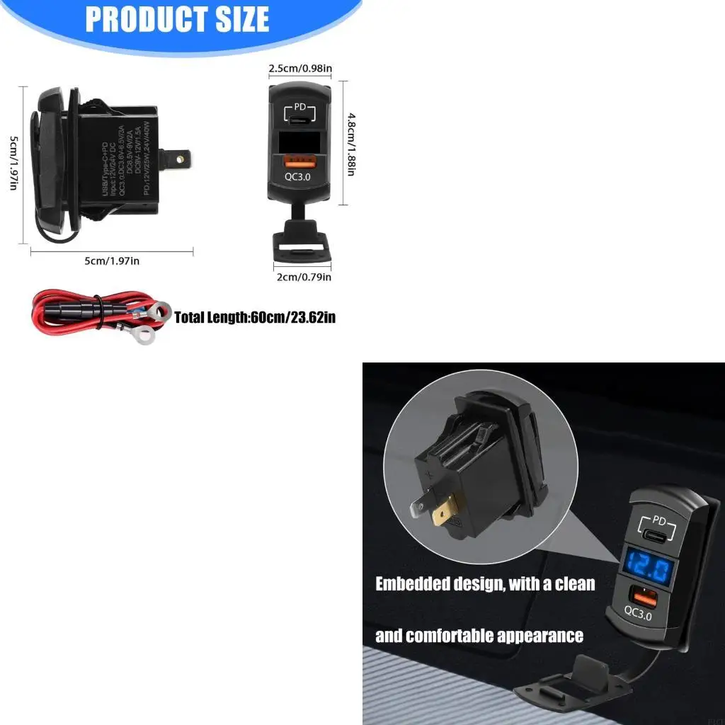 F1CF Fast Charging Car Power Outlet Link Double USB Harbors Digital Potential Observe For Phone Panel Car Truck Automotive