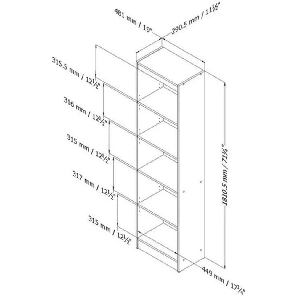 خزانة كتب ضيقة ذات 5 أرفف من Axess-Morgan Cherry #3