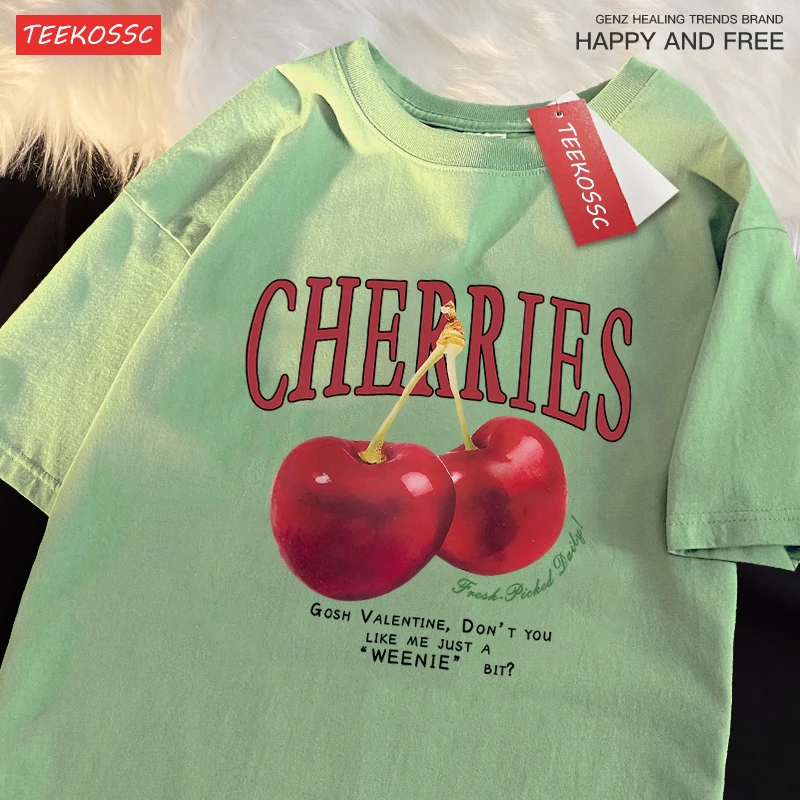 

Fresh Picked Cherries Printing T-Shirt Womens Cotton Comfortable T Shirts O-Neck Summer Clothes Casual All-Match Sportswear