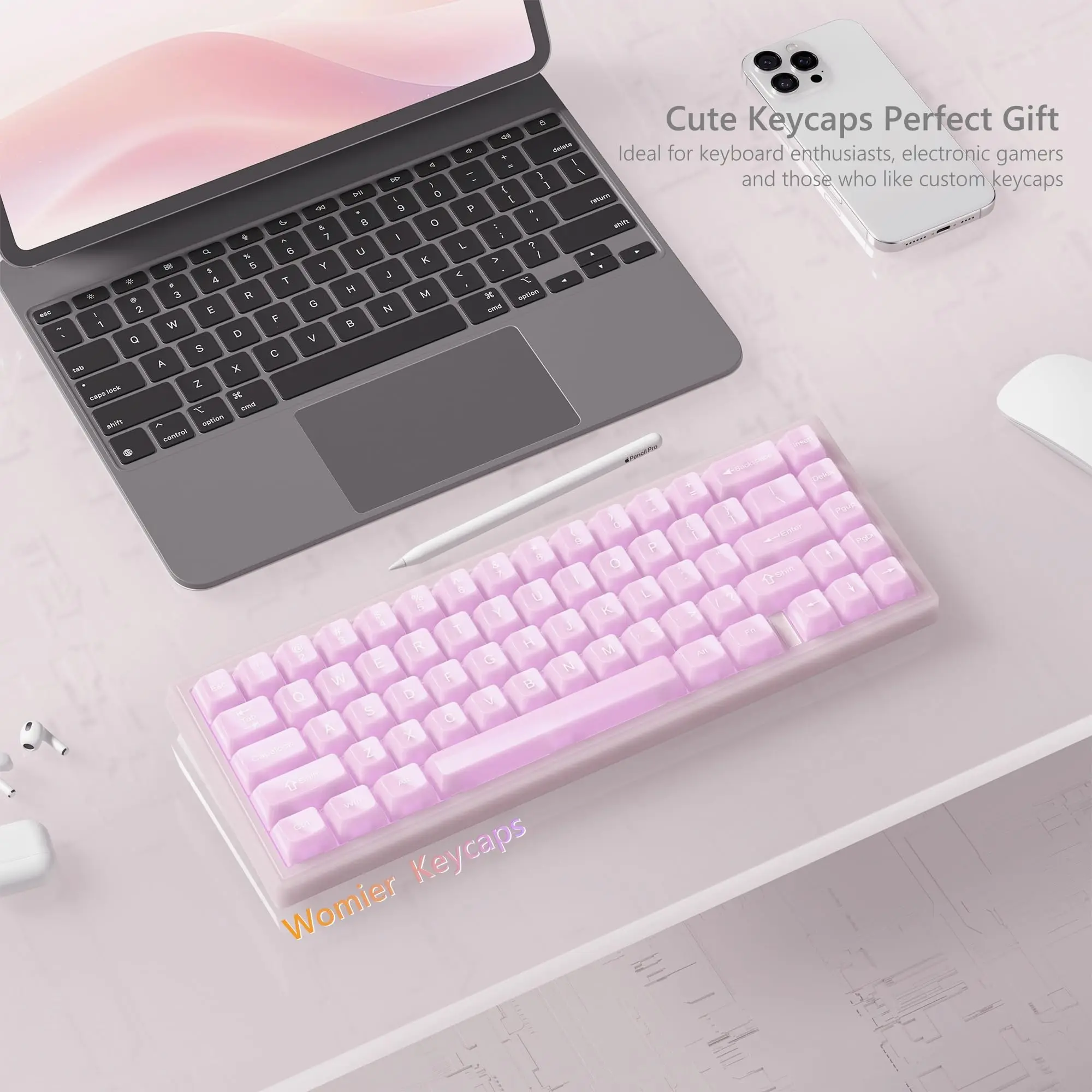 

Кристаллическая керамическая крышка для ПК, профиль MDA, розовая туманная RGB-подсветка, прозрачные колпачки для клавиш, 115-клавиш для переключателей MX, игровая клавиатура