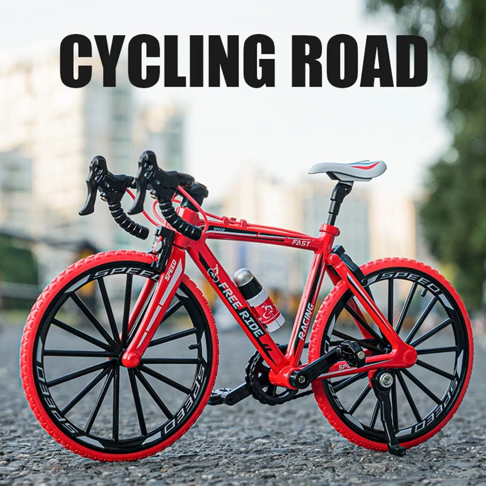 1/8 Scale Mountain Bike Toys Model Car Diecast Alloy Cycling Road Bike Rubber Tires Folding Bicycle Metal Body Toy Gift for Kids