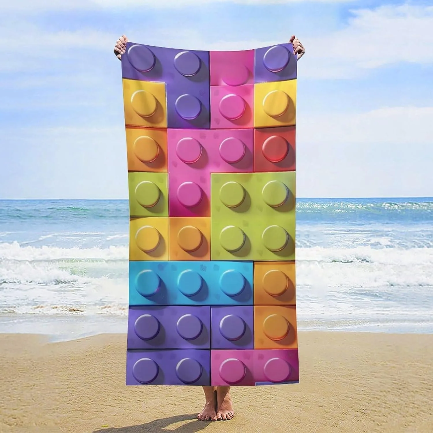 Building block Pattern Beach Towel for Family stuffs friends Gifts Quick-Dry Sand free For Bath Yoga Beach Camping Swimming GYM