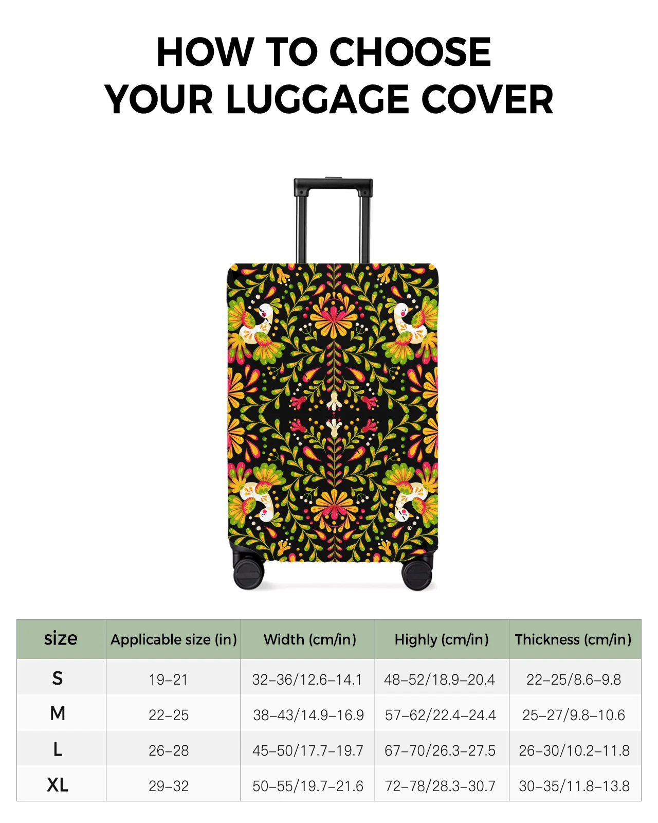 Mexico Geometric Abstract Flower Bird Luggage Cover Stretch Baggage Protector Dust Cover for 18-32 Inch Travel Suitcase Case