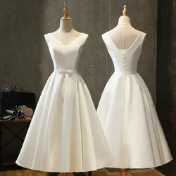 Robe de mariée courte vintage pour femmes, robes formelles, robe de mariée de luxe, simple et romantique, 2023