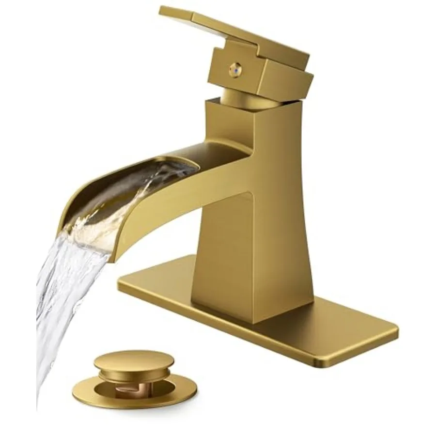 

Bathroom Faucet 1 Hole Single Handle Waterfall Bathroom Faucets with Pop-Up Drain for Commercial Vanity Lavatory Restroom Farmh