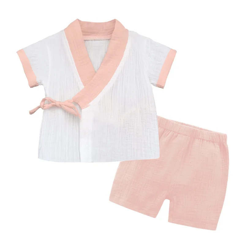 Baby Boys Girls Summer Outfits Clothes Newborn Muslin Cotton Short Sleeves Shirt Shorts Suits Top+Pants Sets 2pcs 0-18M