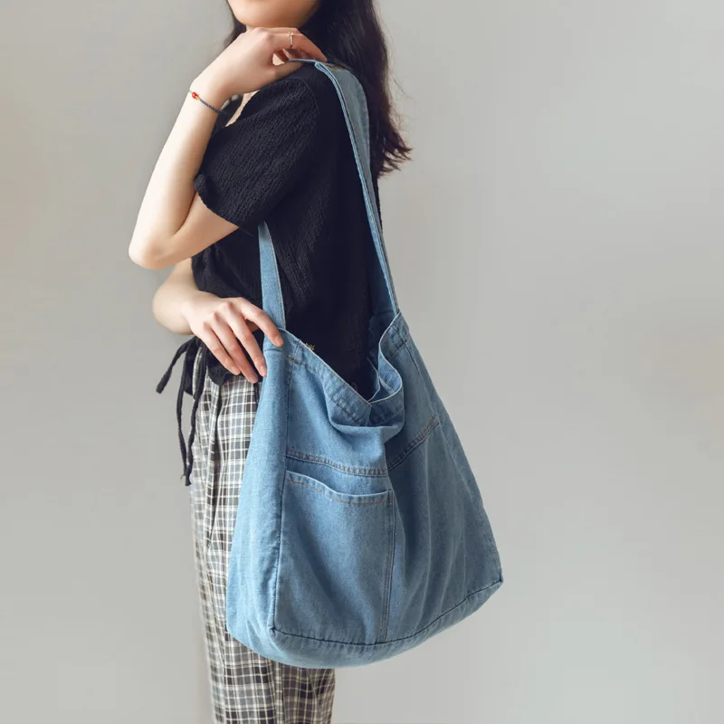 Leisure Cloth Bag Denim Shoulder Bag For Women Crossbody Casual Jeans Handbags Designer Large Shopping Bag 2024 New