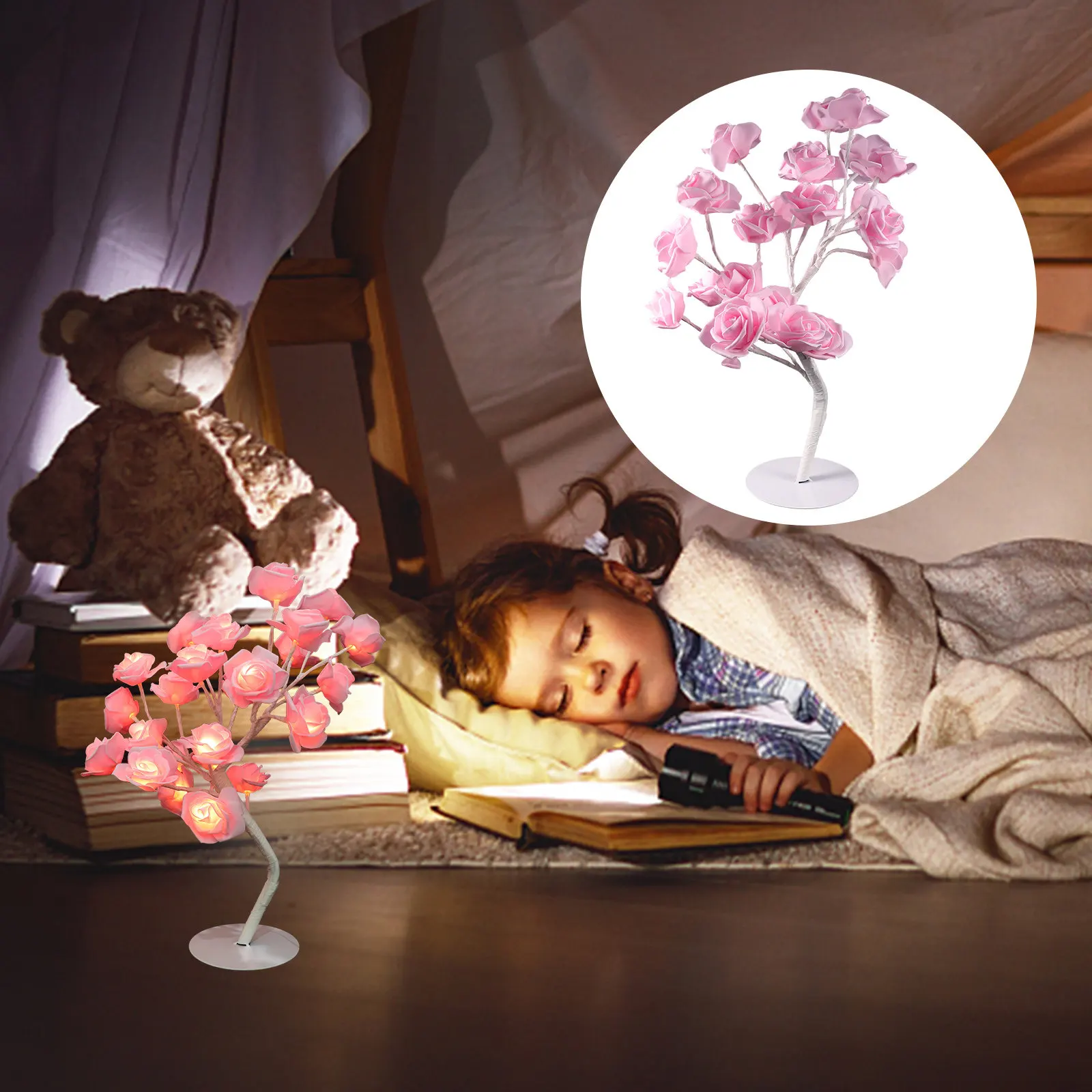 

Светодиодная лампа-ночник в виде розы, маленькая настольная декоративная романтическая прикроватная лампа для спальни, настольная лампа