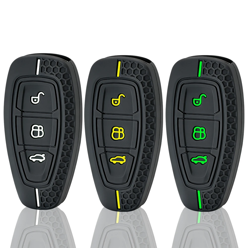 Car Key Pack for Ford ST Line Fiesta Focus Mondeo Ecosport Kuga Edge Escape Metallic Silicone Car Key Fob Case Accessories