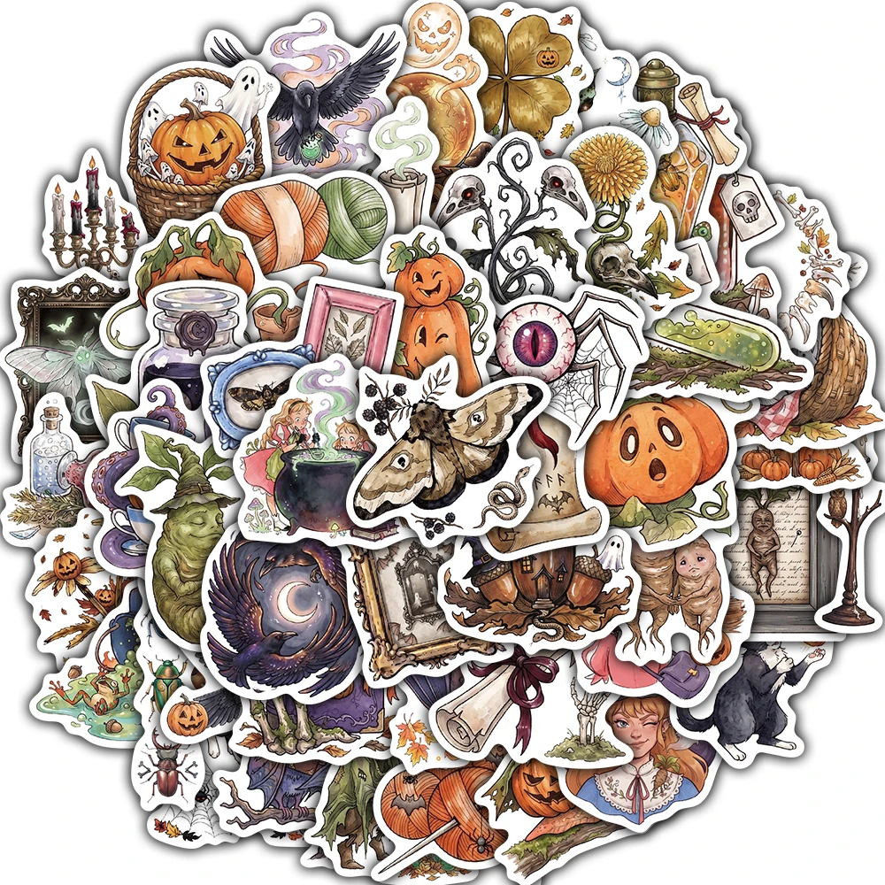 50PCS Halloween Witch Sticker Laptop Fridge Graffiti Art Graffiti DIY Waterproof Creative Phone Bicycle Inspirational Sticke
