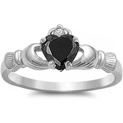 Heart Black Zircon Claddagh Ring 10KT White Gold Engagement Wedding Rings for Women Anniversary Jewelry Gift