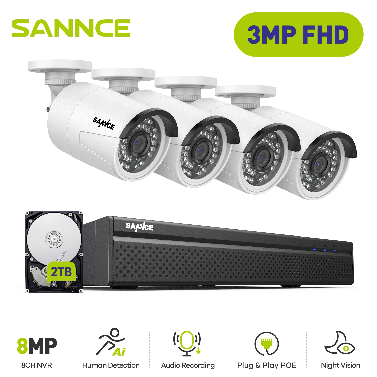

SANNCE 4pcs 5MP Wifi Security Camera Video Smart IR Protection Camera Build-in mic Night Vision IP66 CCTV Surveillance Camera