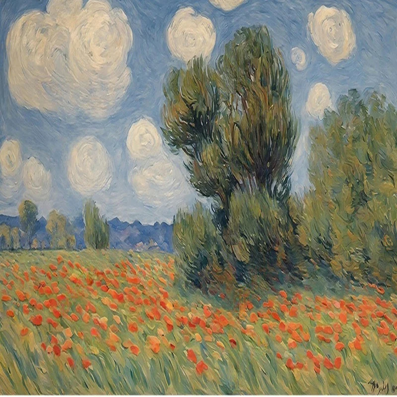 Creative light luxury abstract Impressionist oil painting texture three-dimensional Flowers painting Clouds home backgroud Wall