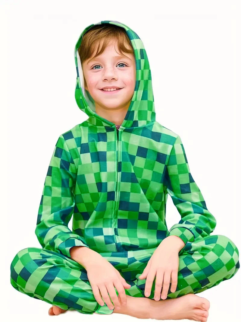 Minecraft Creeper costume New Year's Carnival Boys' Game Character Hooded Jumpsuit Cosplay Holiday Birthday Party