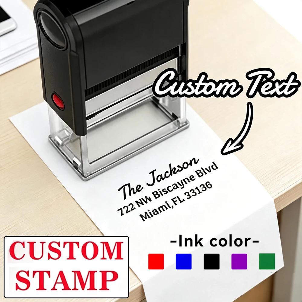Personalized LOGO Self Inking Stamp Customized Ink Stamps Your Design Text/ Image for Business Office Date Address Rubber Stamps
