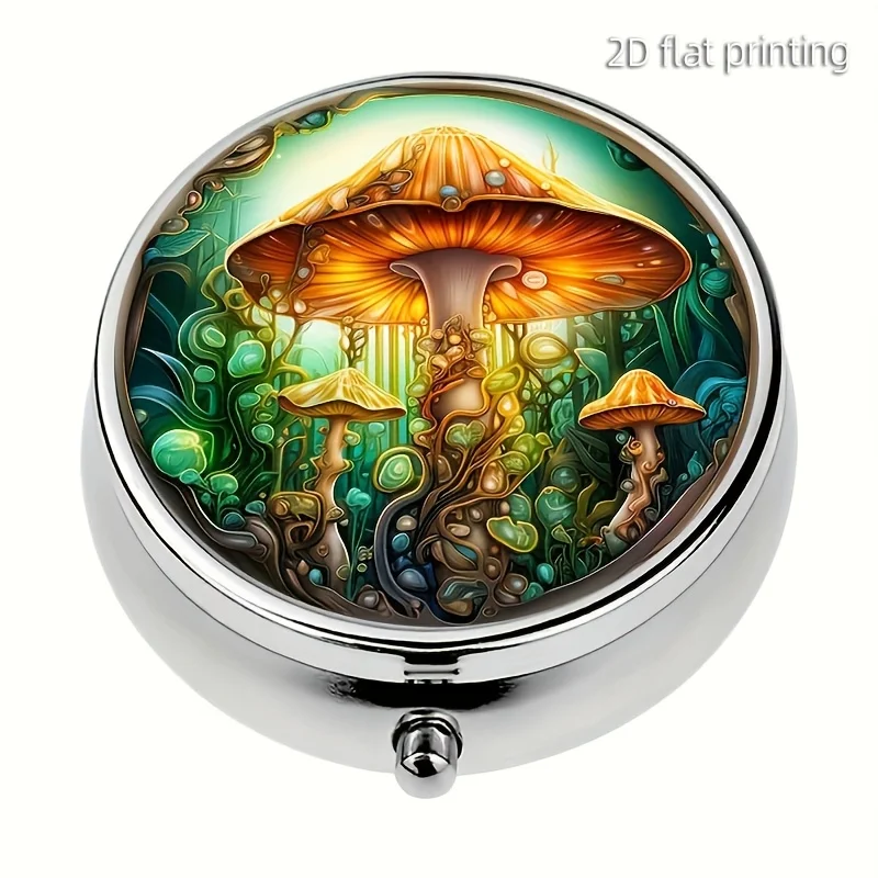 1 Gold-Colored Mushroom-Shaped Pill Box, Portable Medicine Storage Box for Home Use, Suitable for Outdoor Travel and Office Organization