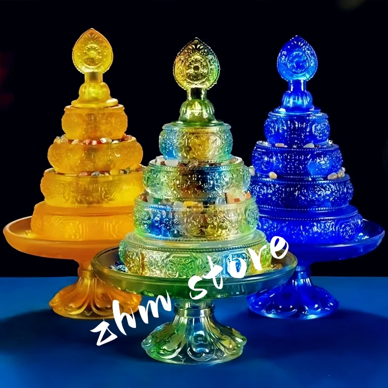 32.5cm Buddhist Guardian Manza Plate,Included Gems Tibetan Exquisite Resin 4 Layer Tantric Altars Holy Tray,Buddhist Ornaments