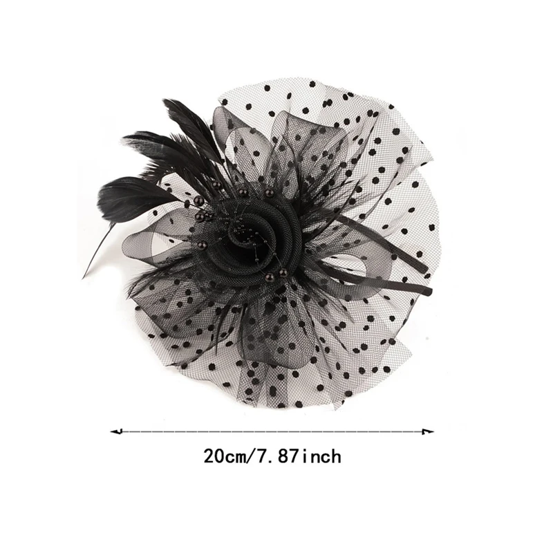 Women Fascinator Hat Polka Dot Feather Flower Cocktail Tea Party Headwear Wedding Bridal Hair Clip Headpiece for Evening Party