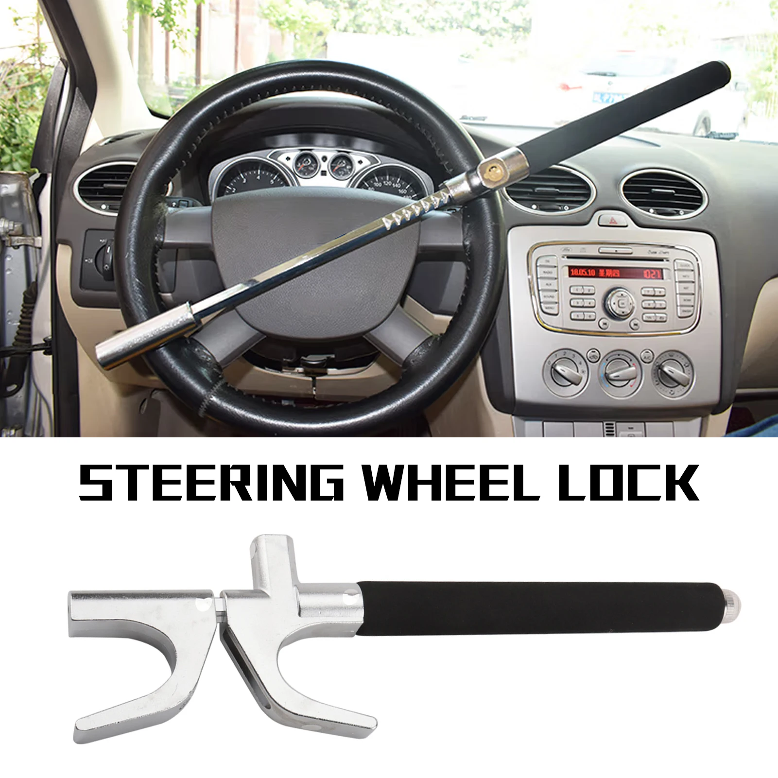 Car Steering Wheel Lock, Adjustable Anti-Theft Steering Wheel Lock with 3 Keys and Safety Hammer Function Fit for All Type of Ca