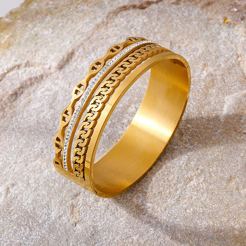 Trendy Stainless Steel Bracelet for Women Plated Gold Waterproof Luxury CZ Bangle Fashion Charm Jewelry Gift Wholesale
