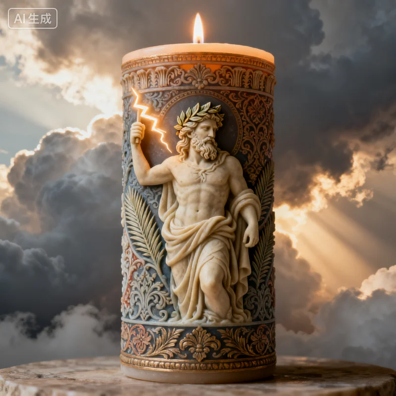 Luxurious Retro God Statue Scented Candle Laurel Wreath Lightning Relief Silicone Mold Handmade Artistic Decoration Gift