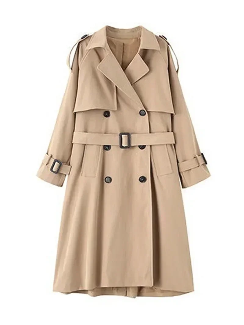 Gabardina larga de doble botonadura con cuello en V para mujer, abrigo informal ajustado de Color sólido, elegante, 2022