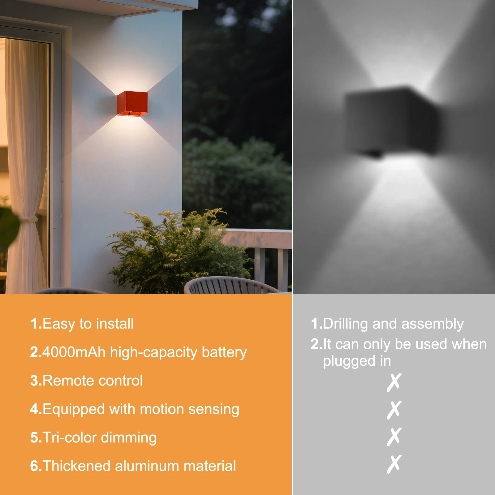 Battery-Powered Wall Light, 3 Color Temperature and Brightness Settings, Remote Control and Motion Sensor, Cordless Magnetic 4000Mah Rechargeable Led Light, Suitable for Bedroom, Living Room, Hallway