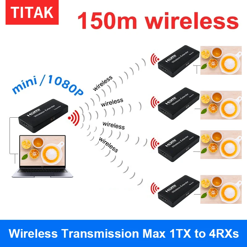 

150M Wireless Display HDMI Extender Video Transmitter and Receiver 1x2 1x3 1x4 Splitter Share for PS4 Camera PC To TV Projector