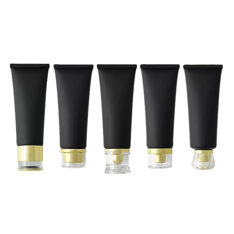 

Refillable Bottle Empty Plastic Frost Black PET 100G 30Pcs Cosmetic Container Gold Acrylic Screw Lid Packaging Squeeze Bottles