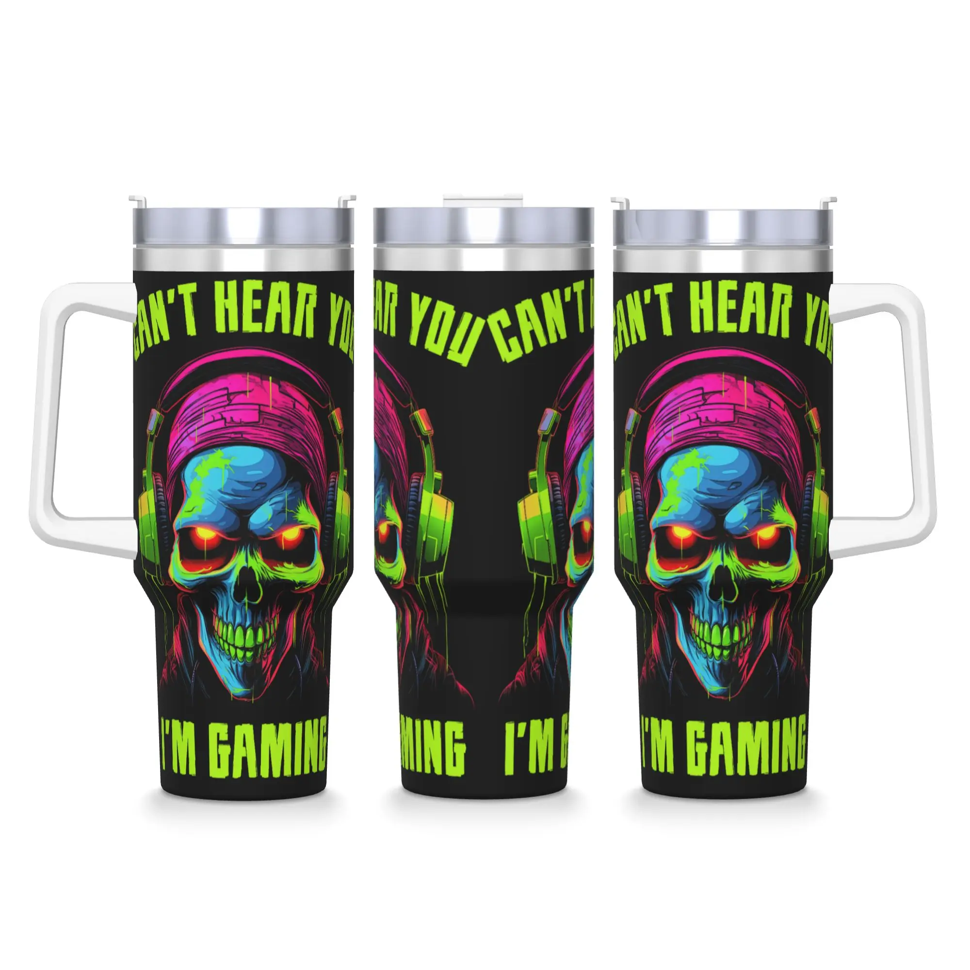 Stainless Steel Tumbler Gamer Video Gaming Funny Skull Car Mugs With Straws  Camping Water Bottle Large Capacity Thermal Mug