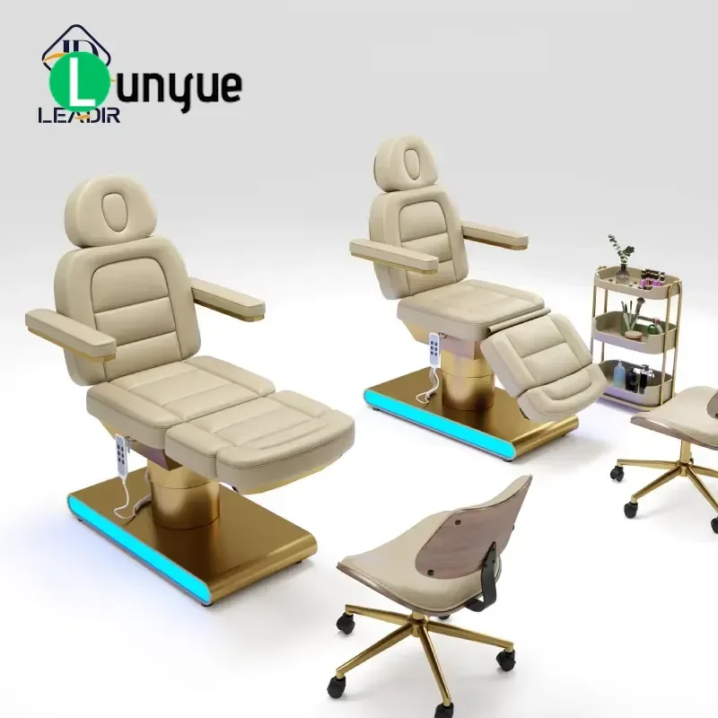 Luxury Modern Electric 3 Motor Beauty Massage Bed Gold Stainless Steel Base for Spa Facial Treatment Comfortable