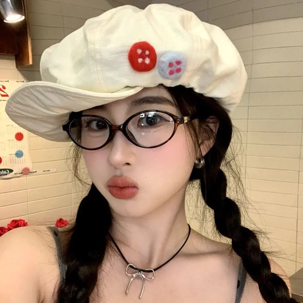 Casual Button Cloud Berets Cap Asymmetric Y2K Octagonal Hat Big Head Circumference Newsboy Cap Women Artist Hat Work