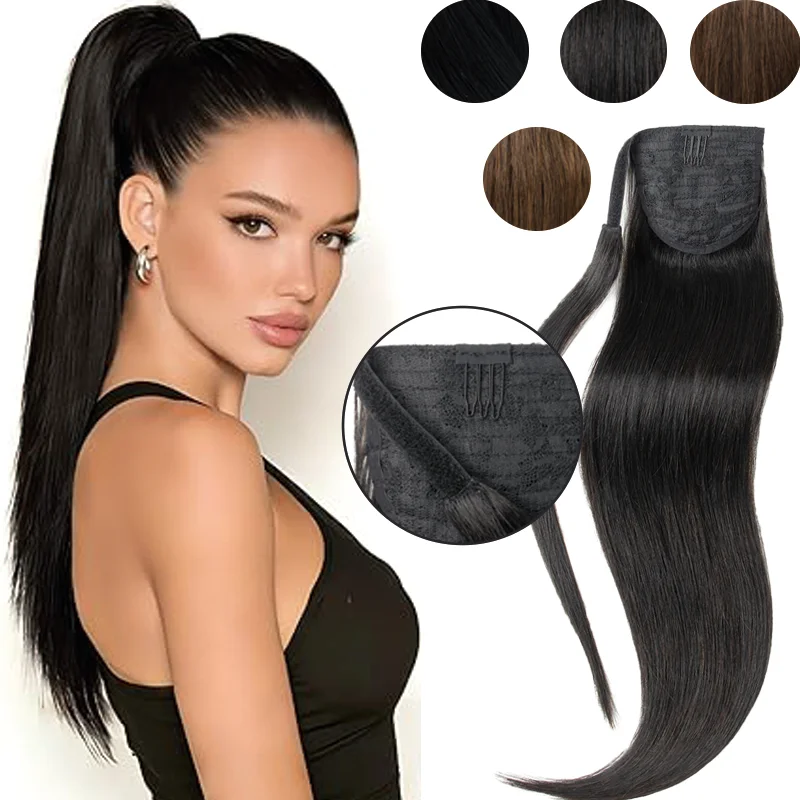 

Ponytail Extensions Silky Straight Human Hair - Real Natural Remy Hair Clip On Style for Comfortable & Long-Lasting All-Day Wear