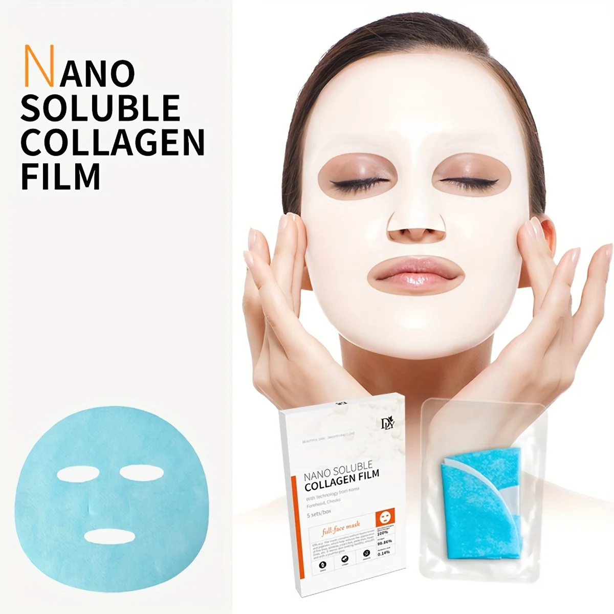 5Sets Soluble Collagen Full Face Mask Protein Film Gel Mask Paper Anti Wrinkle Moisturizing Face Filler Patch Firming Skin Care