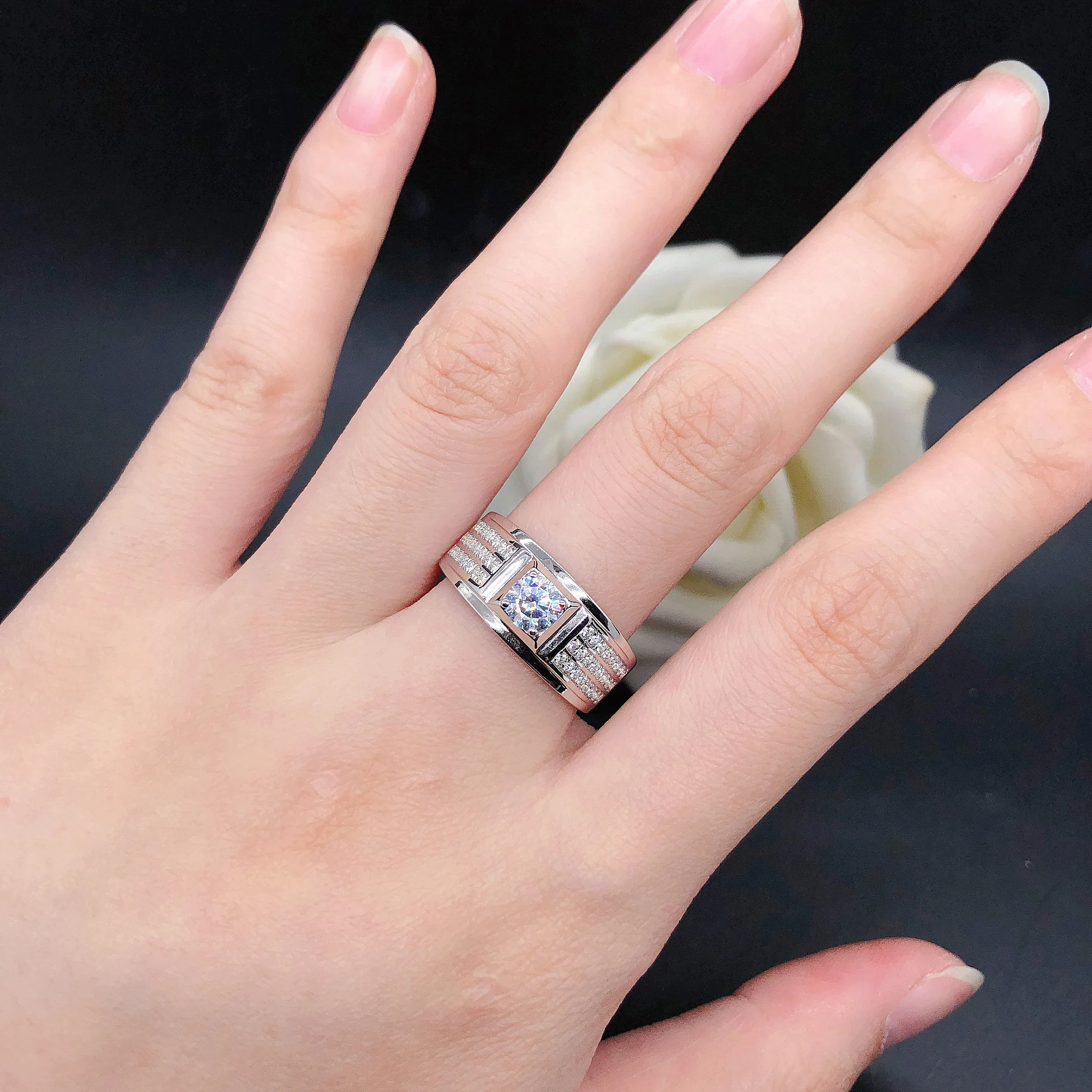 14k Mann Schmuck einzigartig 0,5 Karat 5,0mm Test positiv vvs1 d Moissan ite männlicher Ring au585 Ring – Detail 3
