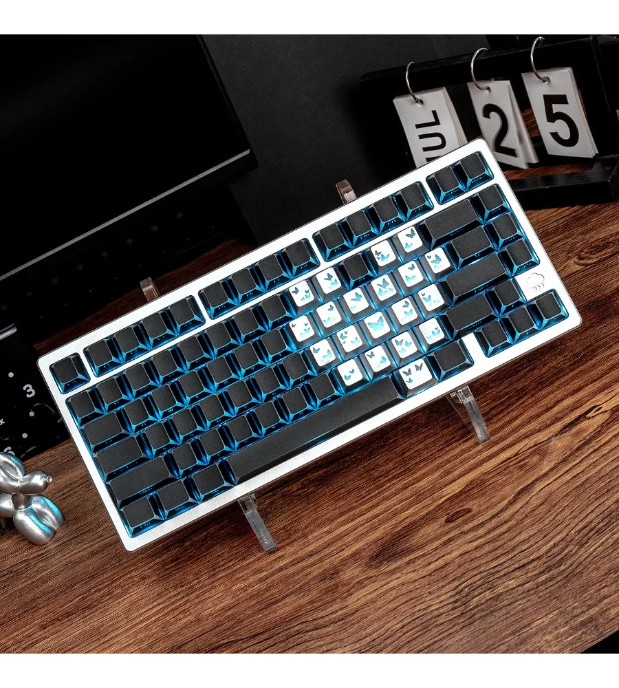 Silver love butterfly black folding shadow 3.0 angular side transparent keyboard keycap PBT two-color injection molding