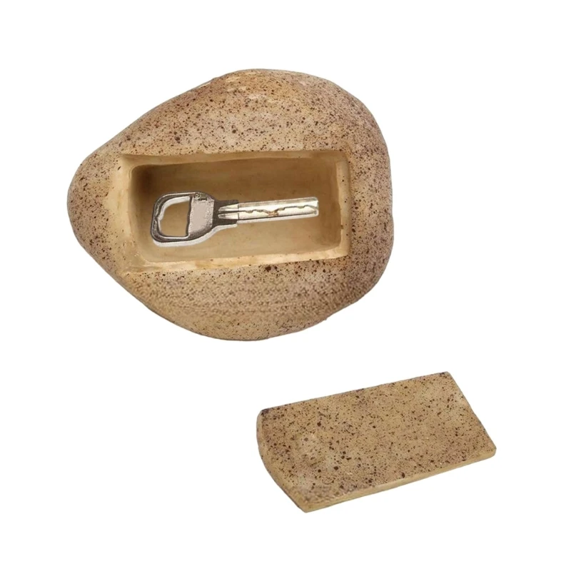 H7EA Secure Key Storage Rock Discreet Fake Stone Holder for Outdoor Spare Key Easy to Camouflages Garden Key Hider Ornament