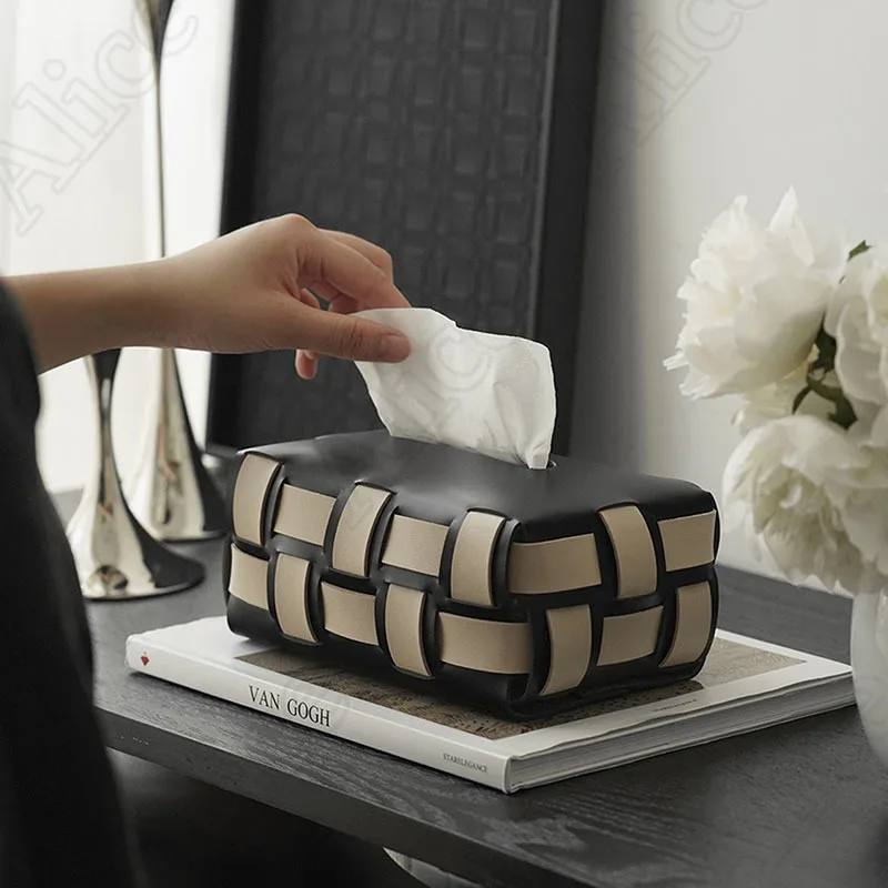 High End Woven Tissue Box Nordic Dining Table Decor Napkin Holder Living Room Desktop Paper Towel Storage Boxes Home Decoration