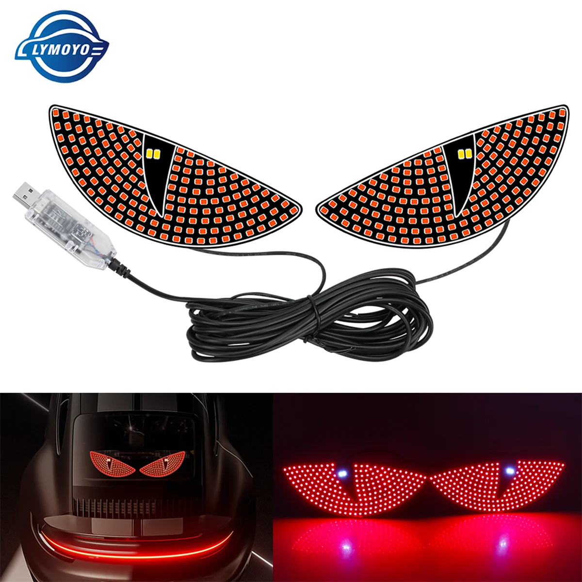 1Pair Devil‘s Eyes Car LED Light Rear Warning Light Auto Exterior Decorative Lamps LED Panel For Front Back Windshield Accessory