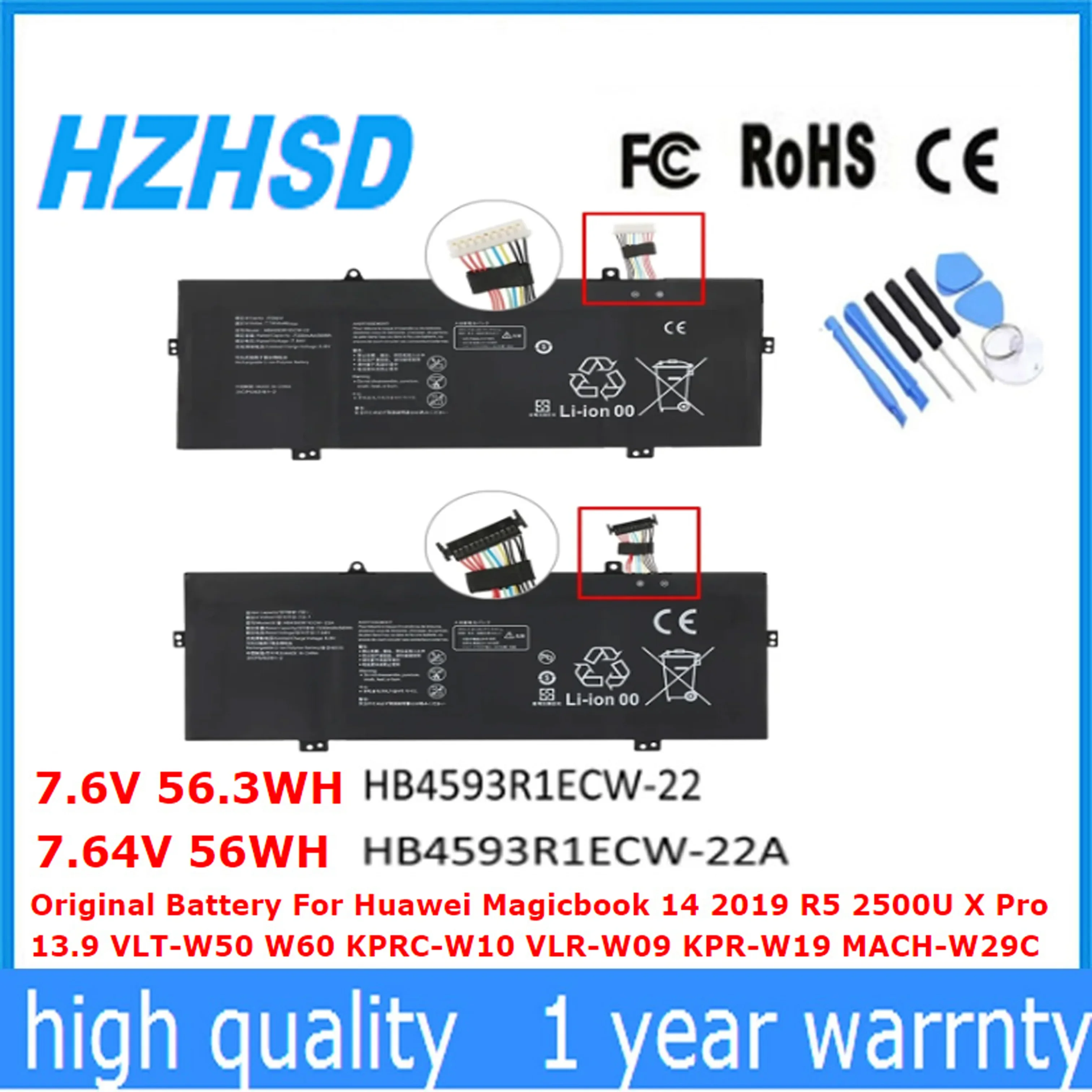 HB4593R1ECW-22 HB4593R1ECW-22A Original Battery For Huawei Magicbook 14 2019 R5 2500U X Pro 13.9 VLT-W50 W60 KPRC-W10 VLR-W09