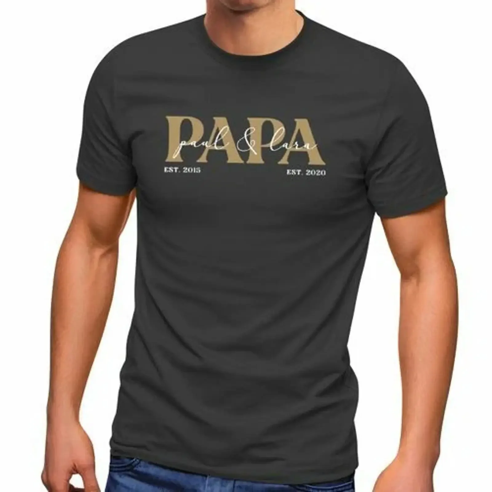 Herren T Shirt personalisiert mit Namen der Kinder Geburtsjahr Geschenk für vintage Washed graphic streetwear Soft Stretched