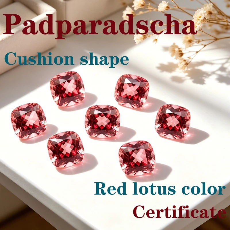 

Laboratory Production Padparadscha Red Lotus Color Cushion Shape Available Certificate
