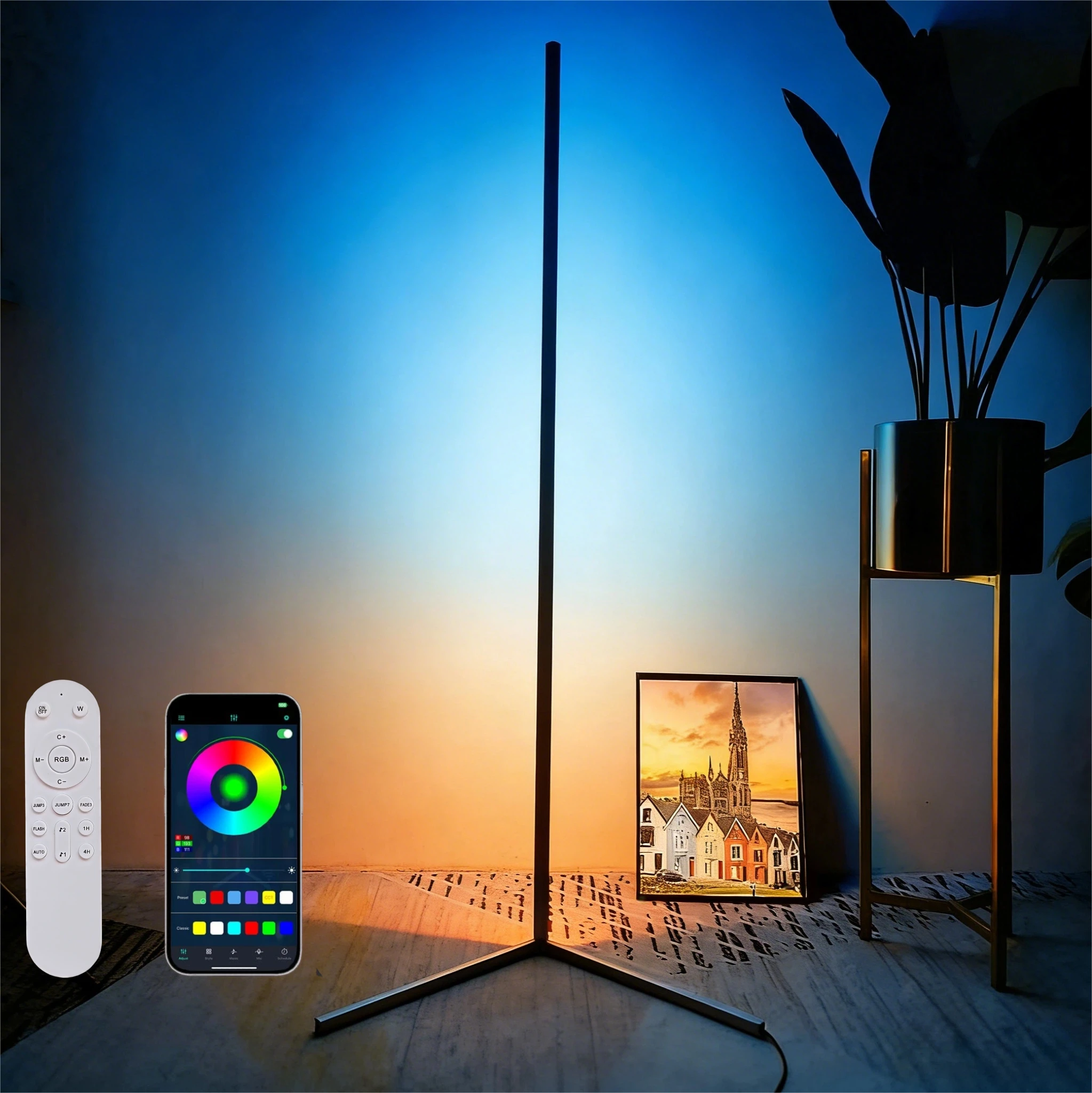 

Современный RGB торшер для гостиной, спальни, угловой светильник с управлением через приложение для настенного угла, умный светильник с регулируемой яркостью 16 м цветов