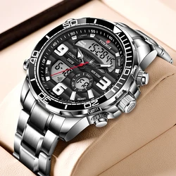 LIGE Dual Display Watch For Men Fashion Military Sport Men's Quartz Wristwatches Top Brand Luxury Waterproof Digital Watch Men