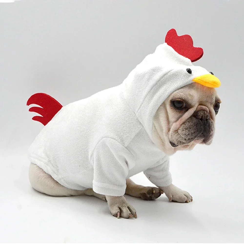 Funny Halloween Chicken Costume Pet Dog Clothes for Small Dogs Clothing Pug Warm Coat Dog Accessories French Bulldog Hoodies S-L