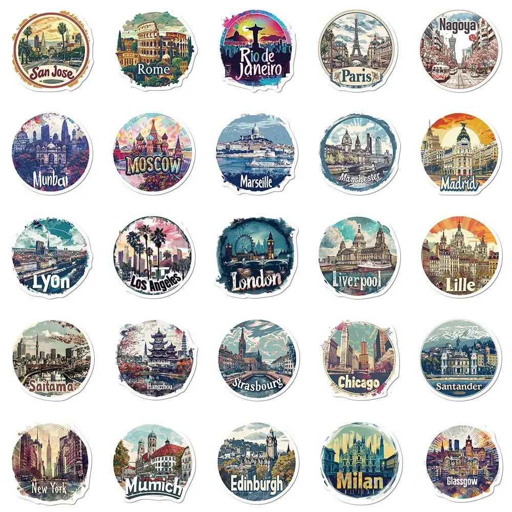 10/50PCS World Famous Travel City Landmark Buildings Stickers Beautiful Scenery Decals DIY Luggage Phone Waterproof Sticker