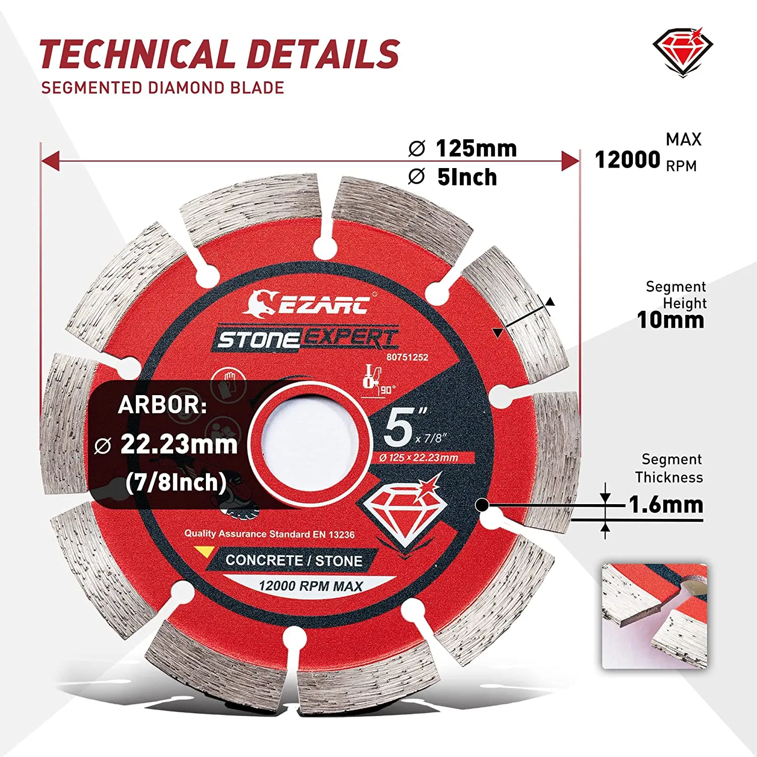 EZARC 5\'\' & 4.5\'\' 2pcs Diamond Blade Segmented Diamond Saw Blades for Angle Grinder Stone Blade Cutting Concrete Srick Block