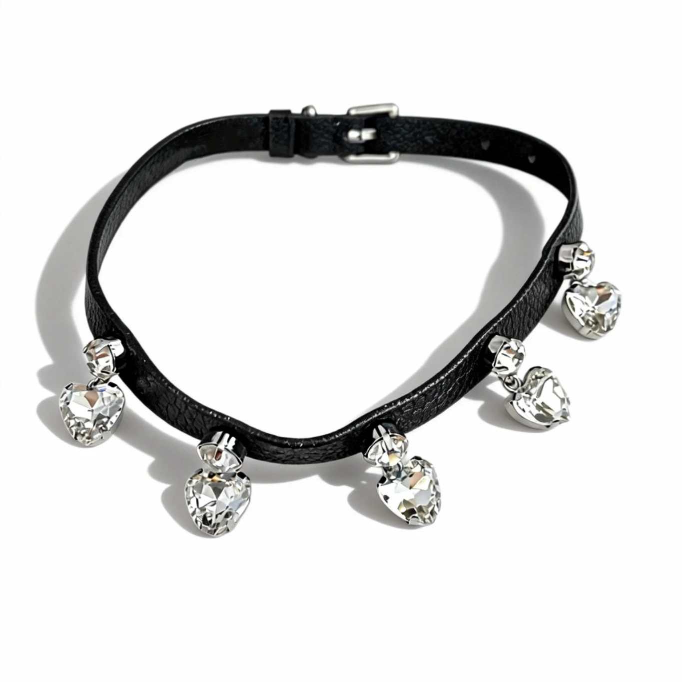 

Fashion Brand Leather Heart Crystal Necklace Choker Woman Europe America Designer Jewelry