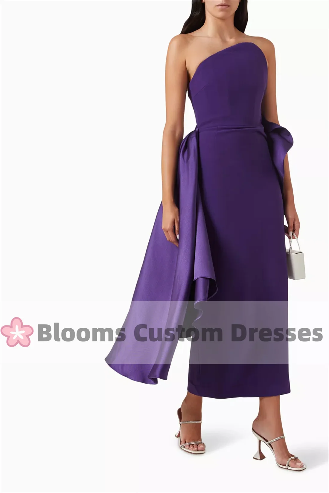 Customized Crepe And Satin Simple Evening Dresses 2024 Elegant Sleeveless Party Gown Strapless Prom Dress robes invitée mariage